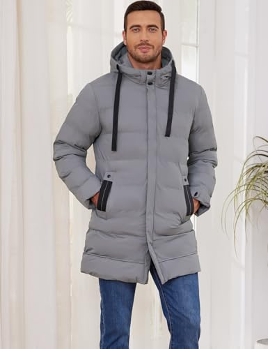 Gihuo Men's Winter Puffer Jacket Hooded Zip Up Long Coat Warm Quilted Padded Jackets with Pockets4