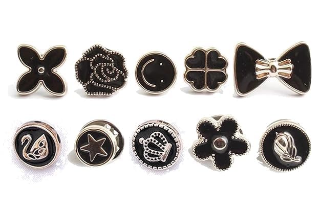 RUHIRA Shirt Brooch Buttons || Women Shirt Brooch Buttons || Instant Brooch Pins Cover Up Shirt Buttons || Buttons for Sweater, Shawl, Clips, Coat, Dress Clothes Decoration(New Black 10Pic) (B0CYSKWB5Y) Amazon Price History, Amazon Price Tracker