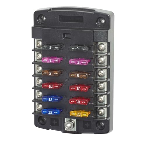 Blue Sea Systems ST Blade Fuse Block 12 Circuit without Cover, 100 Amps, 5034