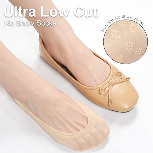 FAYBOX 6 Pairs No Show Socks Womens Ultra Low Cut Nylon Thin Socks for Flat Invisible Non Slip Liner Footies3
