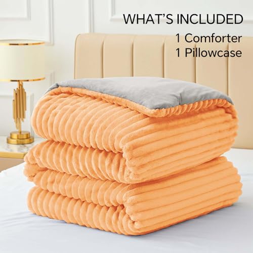 BEDELITE Fleece Twin Comforter Set -Super Soft & Warm Fluffy Coral Bedding, Luxury Fuzzy Heavy Bed Set for Winter with 1 Pillow case