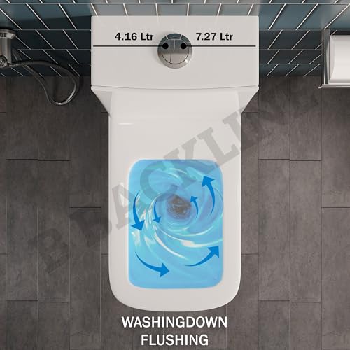 Image of One Piece Ceramic Floor Mounted Commode Water Closet Western Toilet /European Commode With Soft Close Seat Cover 29 X 14 X 26 Inches (White 10 (S Trap Outlet Is From Floor))