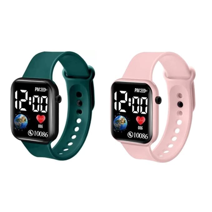 MTSH Square Shape Dial Colorful Digital LED Combo Watch for Kids – Waterproof Sports Watch for Boys & Girls with Date & Time Display – Stylish Smart Look – Ideal Gift for Diwali & Birthdays (Age 4–15 Years)