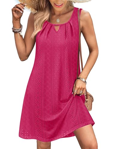 Image of RUMIA Swimsuit Coverup for Women Summer Sleeveless Beach Dress | Crew Neck, Pockets, Eyelet, Boho, Above knee Length, A-Line. Everyday wear, Sundresses, Cruise Wear, Vacation essential