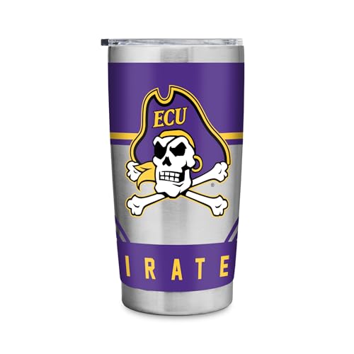 Rico Industries NCAA East Carolina Pirates 20oz Stainless Steel Tumbler with Lid - Great For Coffee, Tea, Water or Cocktails