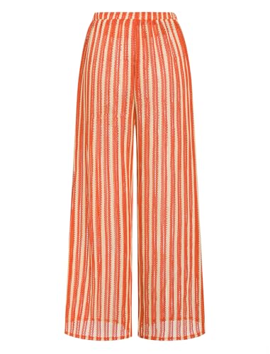 Image of ZAFUL Womens Beach Cover Up Pants Sexy Crochet Drawstring Elastic Boho Swimsuit Cover Up Long Pants Beach Wear