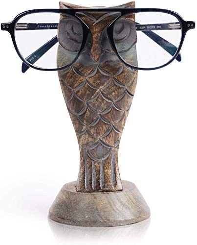 ARTISENIA Father's Day Gifts Wooden Owl Eyeglass Spectacle Holder Handmade Display Stand for Office Desk Home Decor Gifts