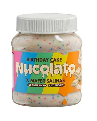 NUCOLATO | Birthday Cake x Mafer Salinas - Chocolate Blanco con Chispas sabor Pastel de Cumpleaños | 12.3oz - 350gr | Sin Azúcar - Snacks Saludables, Sin Aceite de Palma | Perfecta Desayunos, Postres, Snacks (Birthday Cake)