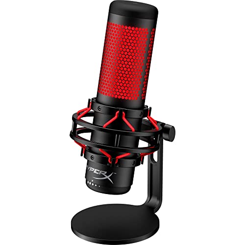 Hyperx 4P5P6Aa Quadcast Electret Usb Condenser Microphone, Black/Red Bundle With Deco Gear Adjustable Mic Suspension Boom Scissor Arm Stand, Screw Thread Adapter And Pop Filter Microphone Wind Screen #TOP4