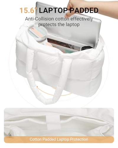 Image of Herald Puffer Tote Bag for Women, Large Quilted Puffy Handbag Lightweight Satchel Purse with Cup Holder & Compartment