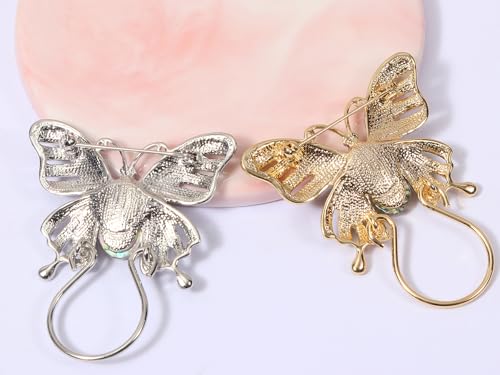 Image of Enamel Colorful Butterfly Abalone Shell Crystal Magnetic Eyeglass Holder Brooch and Pin