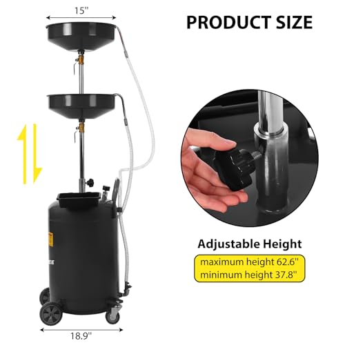 Garvee 20 Gallon Waste Oil Drain Tank, Portable Oil Drain Container, Air Operated Drainer, Fluid Fuel Transfer Drainage, Adjustable Funnel Height with Wheel &15'' Premium Bowl and a Toolbox by Garvee - Image 4