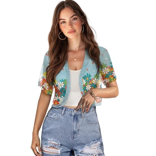 Image of Womens Short Sleeve Bolero Shrug Open Front Knit Cropped Cardigan Shoulder Cover for Dress Cute Casual Knit Cover Up