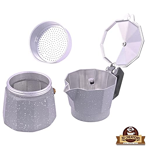Image of 3D CREATIONS Aluminium Espresso Stove Percolator Polished Cups (Grey, 9 Cups)