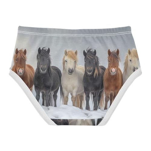 Cute Winter Horse Cotton Toddler Underwear, Girls Briefs, 2T–8 Years2