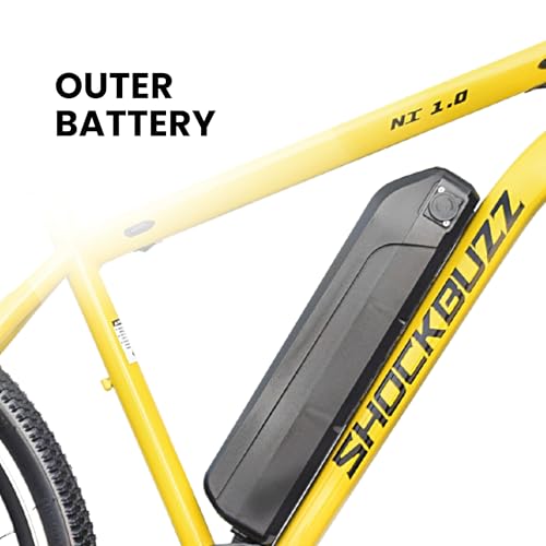 Image of Neelam Shockbuzz NI 1.0 Electric Bicycle 27.5 inch with Rear Carrier | 36V 250W Motor | 7.8Ah Outer Battery | Dual Disc Brakes | Front Suspension | Memory Foam Saddle | Colour: Yellow