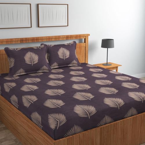 Image of Jashan Premium Cotton Fitted Bedsheets with 2 Pillow Covers for King Bed | 200-220 TC | Size 78x72+10 Inches | Choclate | Soft, Durable, All-Around Elastic Modern Collections (Purple)