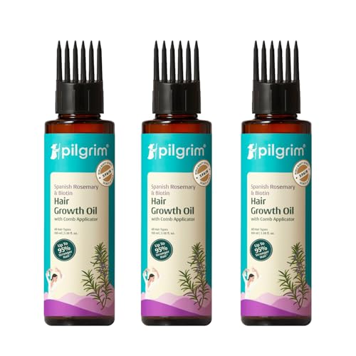 Image of Pilgrim Spanish Rosemary & Biotin HairGrowth Oil to Control Hair Fall & Strengthens Hair 100ml (Pack of 3) | Rosemary essential oil for hairgrowth | Reduces Hairfall | Strengthens Hair I For Women and Men