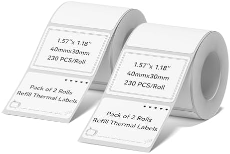 NIIMBOT 2Rolls Labels for B1 B21 B3S K3, 1.57'' x 1.18'' (40x30mm) Label Maker Tape, Waterproof, Oil-Proof and Tear-Proof Thermal Printer Labels, Black on White