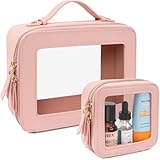 LETGO Clear Makeup Bags Set - TSA Approved Toiletry Bag with Handle Large Opening, Clear Toiletry Bags Case Pouch for Traveling Travel Car Orangizer Storage Essentials (Mini+Large Pink)