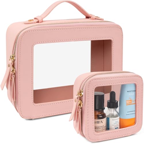 Image of LETGO Clear Makeup Bag Mahjong Tile Bag with Zipper and Handle| Structured Large Travel Makeup Bag for Toiletries for Women,Travel Cosmetic Case,Waterproof PU Leather,Wide Opening