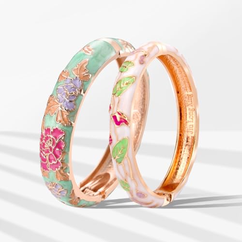 UJOY Cloisonne Bangles Gorgeous National Floral Panda Set Enameled Gold Plated Handcrafted Bracelets Jewelry Gifts 55C432