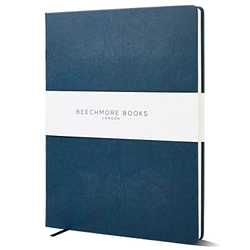 Ruled Notebook - British A4 Journal by Beechmore Books | XL 8.5  x 11.5  Hardcover Vegan Leather, Thick 120gsm Cream Lined Paper | Gift Box | Symphony Blue