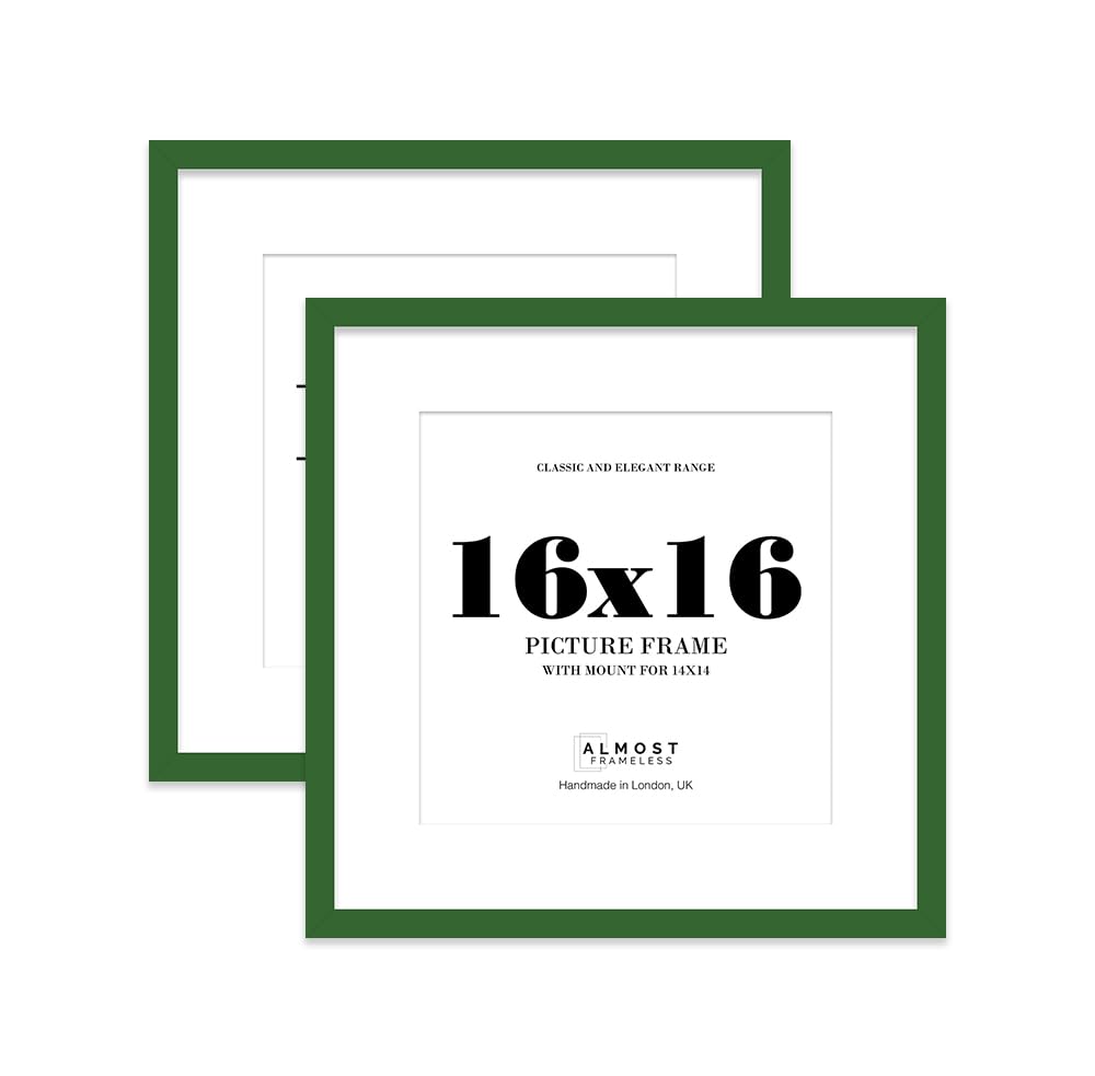 16x16 Green Picture Frame with Mount for 14x14 Photos, Prints - Modern Square Wall Frame, Set of 2