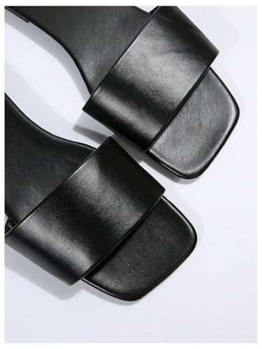 OYOANGLE Women's Leather Dressy Slide Sandals Square Open Toe Comfortable Flat Sandals3