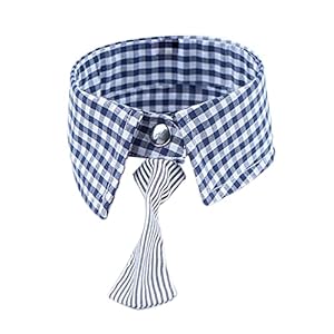 Emily Pets Dog Collar Bow Tie, Adjustable Size Small & Medium, Durable, Soft, Pet-Friendly Hemp with Fancy Check Patter Polycotton(XS,Blue-White)