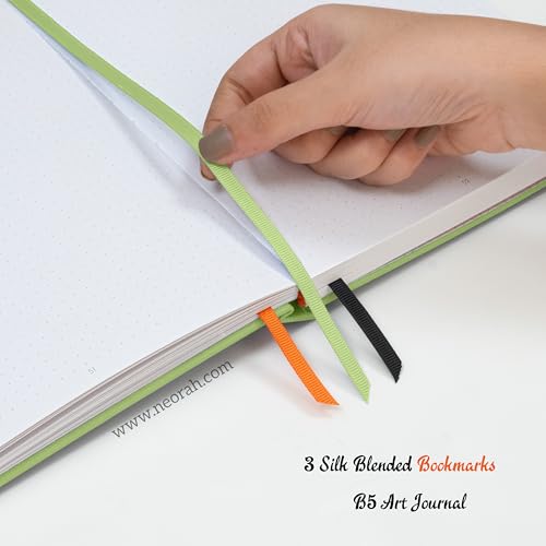 Image of NEORAH - B5 - ART JOURNAL |200Gsm Dotgrid Notebook |160 Pages(25.0 x 17.5 cm) | Lay Flat |HardCover Bullet - Journal |3 Bookmarks |Elastic Closure| Inner BackPocket | Ideal-Bujo,Drawing (LIGHT GREEN)