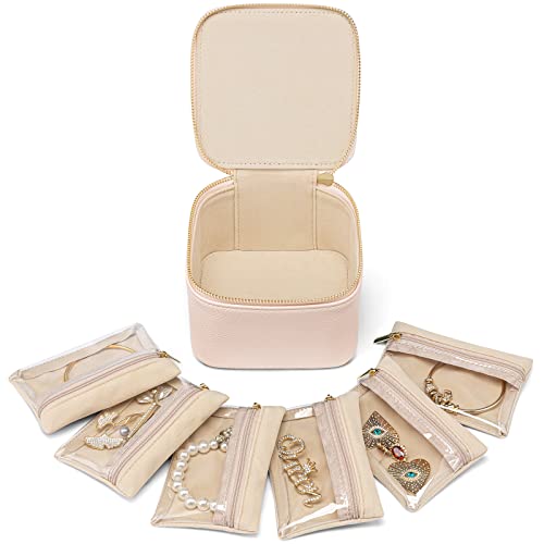 Vlando Gifts for Teachers,Jewelry Box with 6 Velvet Jewelry Bags Travel Jewelry Storage for Women Girl Jewelry Organizer Necklace Rings Earrings Bags