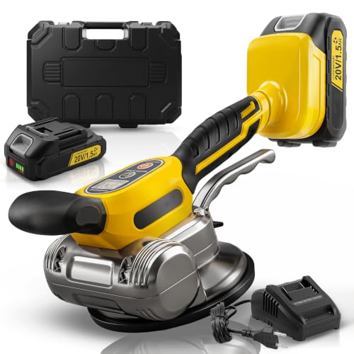 Image of TOMAHAWK TLM-2450 Cordless Tile Vibrator with Suction Cup | 135mm Vacuum Base | 6 Speed Levels | 50kg Vertical Load | 600X600mm Tile Support | Dual 20V 3Ah Battery (Yellow)