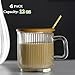 Mfacoy 4 PACK Glass Coffee Mugs with Handle & Spoon, 12 OZ Glass Coffee Cups with Bamboo Lid, Ribbed Glass Cups, Clear Tea Cup for Hot/Cold Beverages, Glassware Set for Americano, Latte, Cappuccino