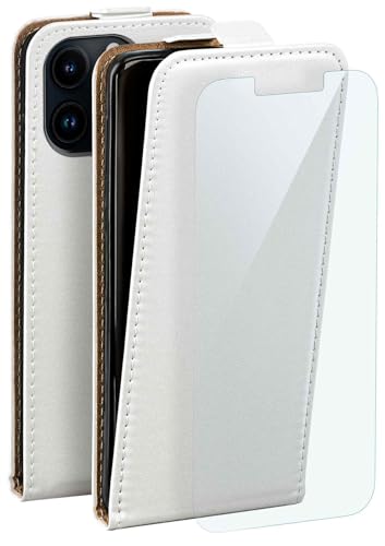 Étui pour iPhone 13 Pro moex en cuir blanc avec film écran