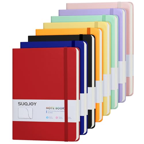 SUQJOY 8 Pack Lined Journal Notebooks for Writing, 100 GSM Thick Paper, Hardcover Notebooks, A5 College Ruled Notebook, Journaling Notebook for School/Travel/Office (8 Assorted Colors)