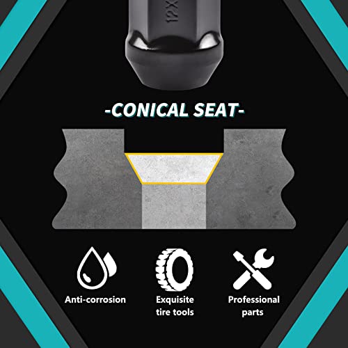 ZOFFI M12 x 1,5 schwarze Acorn Seat Radmuttern passend für die meisten Ford Fiesta Focus Fusion Alufelgen – 20Stück-Pack solide geschlossene M12 x 1,5 Radmuttern