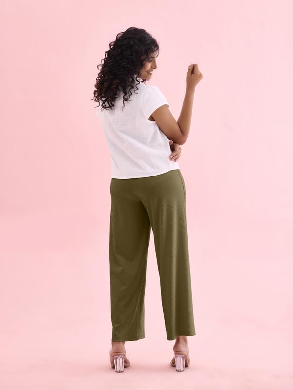 Image of GO COLORS Soft Rayon Blend Rib Palazzo Full Length for Women| Breathable, Mid Rise