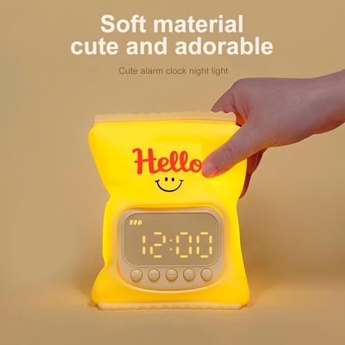 Image of One94Store Hello Digital Alarm Clock with LED Display & Night Light | Cute Cartoon Design, Snooze, Timer & Temperature | Bedside Clock for Kids, Bedroom & Home