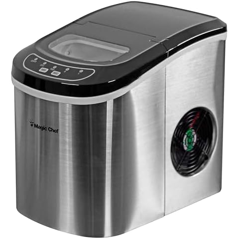 Magic Chef Portable Countertop Ice Maker, Small Ice Maker for Kitchen or Home Bar, Tabletop Ice Maker for Parties, 27-Pound Capacity, Stainless Steel Cover