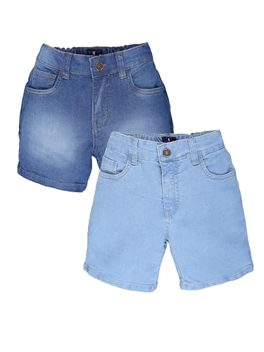 Image of KiddoPanti Boys Knee-Length Denim Shorts | Stretchable Cotton Poly Denim | Comfortable Fit with Button Elasticated Waistband & Zip Fly
