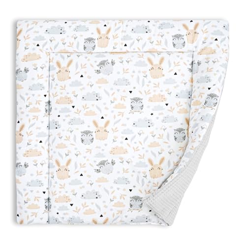 Wickelauflage Wickelunterlage aus Baumwolle 75x72 cm - Weich und waschbar Wickelunterlage für Babys Wickelmatte aus Stoff für Wickeltisch Wickelkommode oder Waschmaschine 75 x 72 Oeko-Tex Eulen