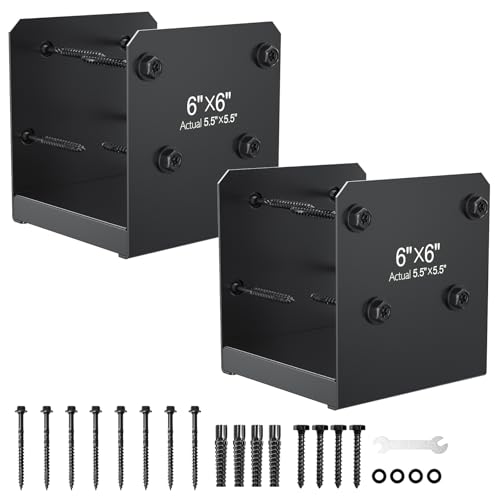 FMhotu 6x6 Stainless Steel Post Base Internal 5.5 x 5.5 Anchor Bracket Deck Concrete Support Anchor for Deck Railing Fences Mailboxes (2Pcs Black)