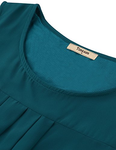 Timeson Womens Sleeveless Tunics Tops,Summer Chiffon Blouse Tanks For Business Casual Ladies Flowy Tunic Shirts Elegant Round Neck Pleated Sheer Office Clothes Line Sheer Swing Cami Deep Cyan Large #TOP3