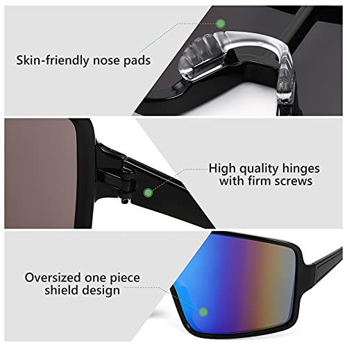 FEISEDY Large Shield Sports Sunglasses Oversized One Piece 80s Rave Glasses Beach Volleyball Cycling B40554
