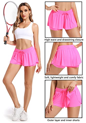 Womens Flowy Running Shorts 2 In 1 Athletic Gym Yoga Workout Sweat Spandex Butterfly Biker Lounge Clothes Summer L Black #TOP3