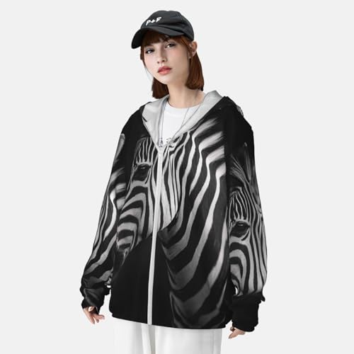 Sun Protection Hoodie Shirt Black & White Zebra UPF 50+ Long Sleeve Outdoor Rash Guard for Men Women 6