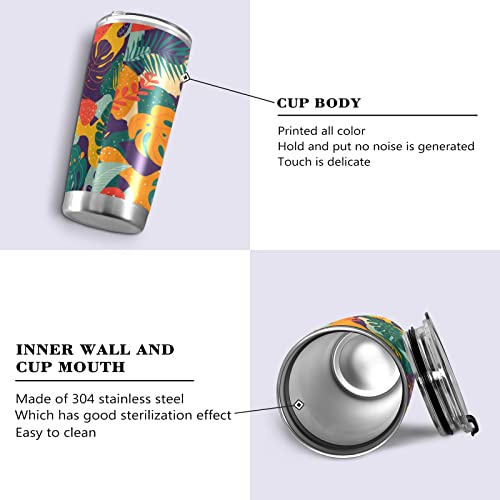 Exotic Pattern Tropical Plants Tumbler With Lid And Straw Stainless Steel Insulated Coffee Cups Travel Mug For Hot And Cold Drinks Insulated Tumblers For Hot Beverages Office Christmas Gift, 20 Oz #TOP1