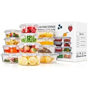 Glotoch Glass Storage Containers with Lids 12 Sets for Lunch,Meal Prep,Leftovers, Thick Borosilicate Glass Food Storage Containers BPA Free, Leak Proof, Dishwasher,Freezer,Microwave,Oven Safe, Grey