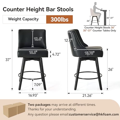 Image of 26 inch Counter Height Swivel Bar Stools, Set of 6, Black